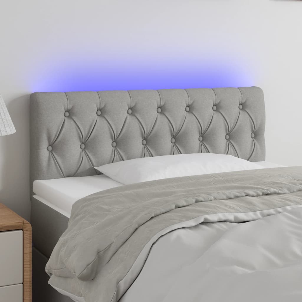 vidaXL Zagłówek do łóżka z LED, jasnoszary, 100x7x78/88 cm, tkanina