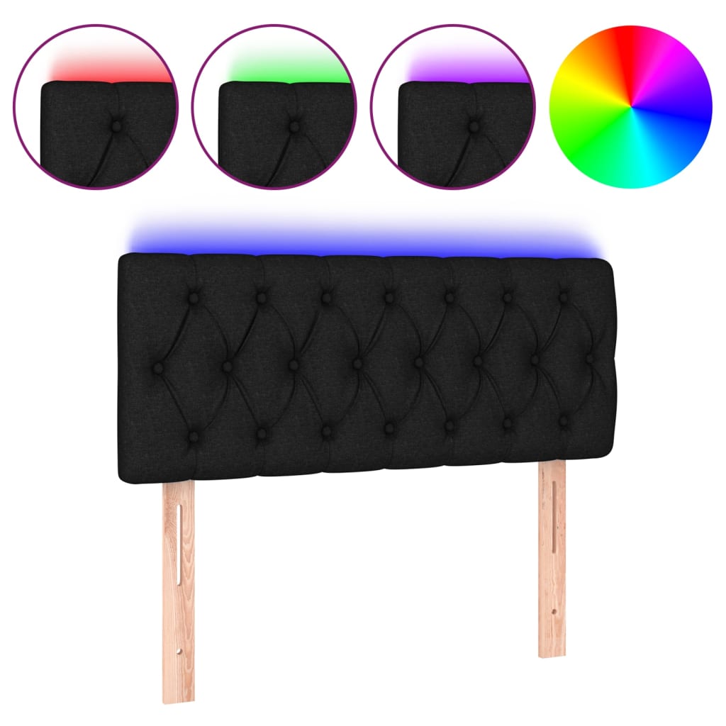 vidaXL Zagłówek do łóżka z LED, czarny, 100x7x78/88 cm, tkanina