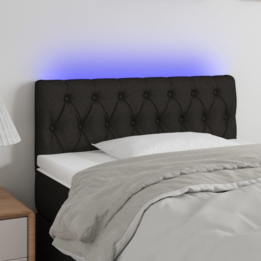 vidaXL Zagłówek do łóżka z LED, czarny, 100x7x78/88 cm, tkanina