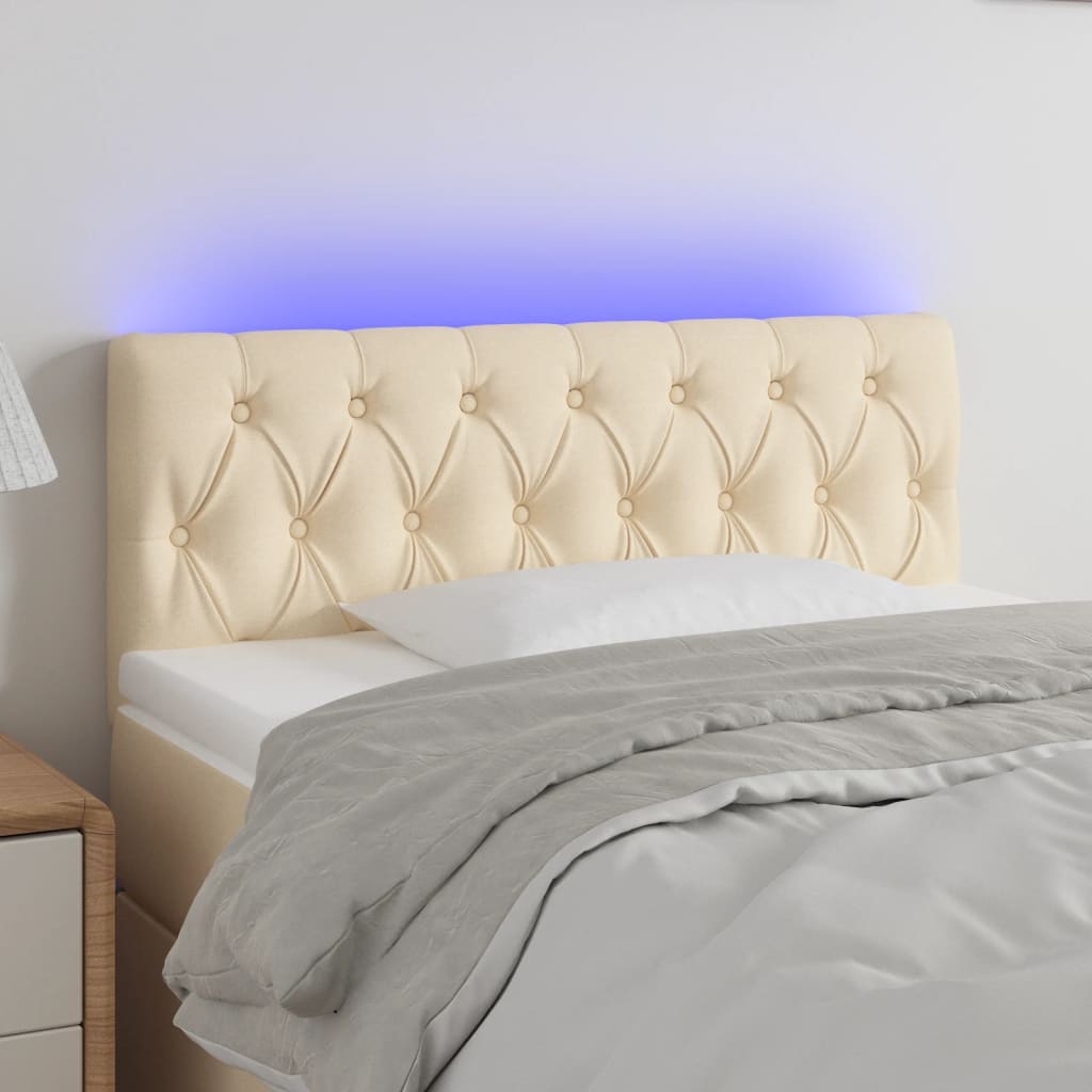 vidaXL Zagłówek do łóżka z LED, kremowy, 100x7x78/88 cm, tkanina