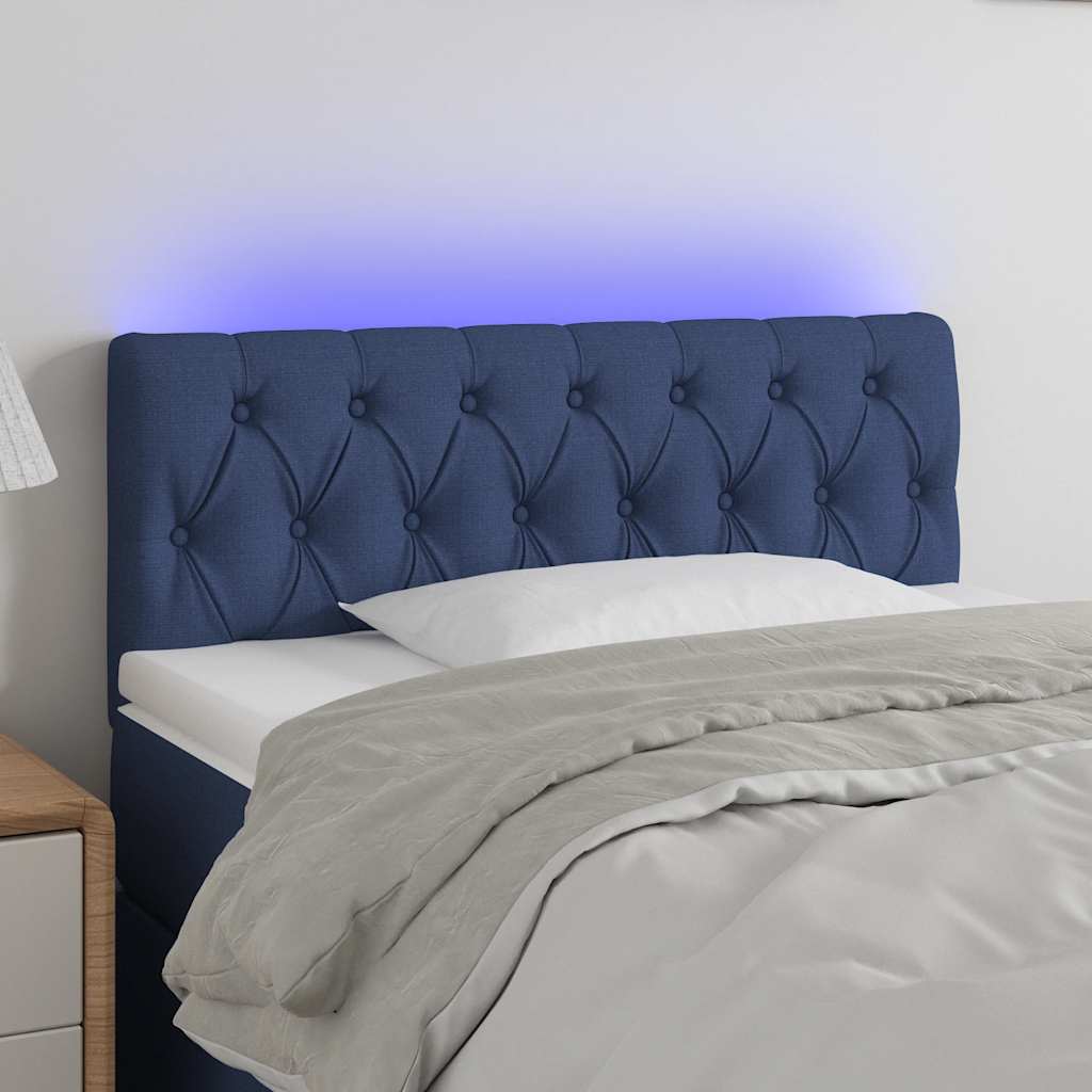 vidaXL Zagłówek do łóżka z LED, niebieski, 100x7x78/88 cm, tkanina