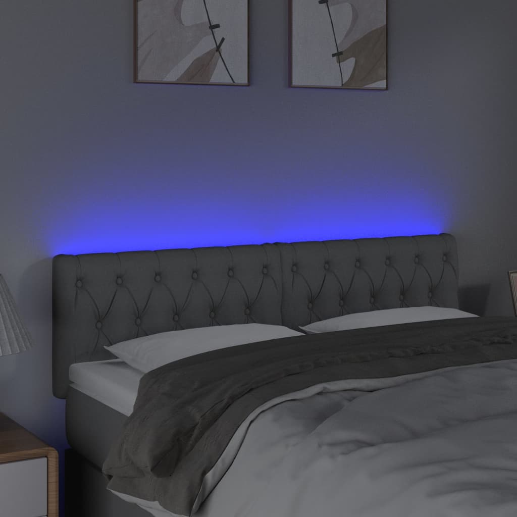vidaXL Zagłówek do łóżka z LED, jasnoszary, 144x7x78/88 cm, tkanina