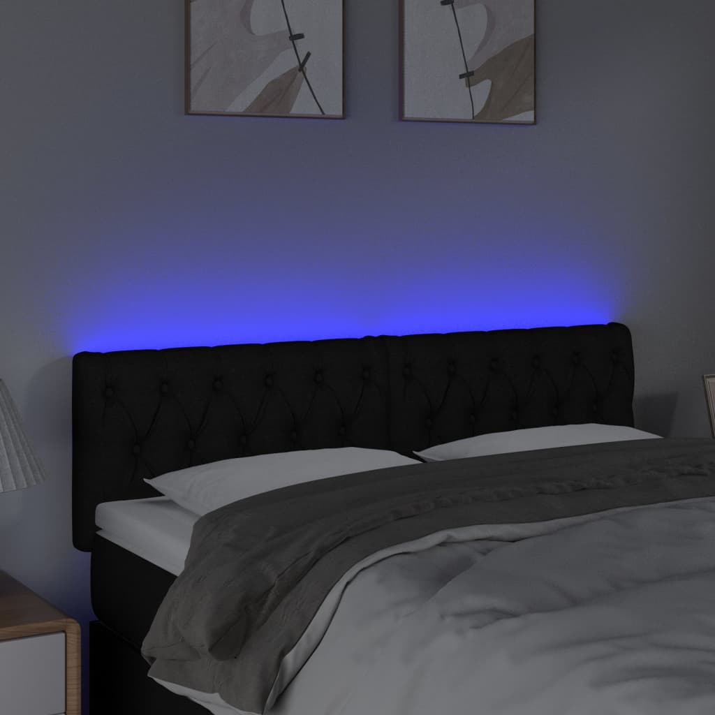 vidaXL Zagłówek do łóżka z LED, czarny, 144x7x78/88 cm, tkanina