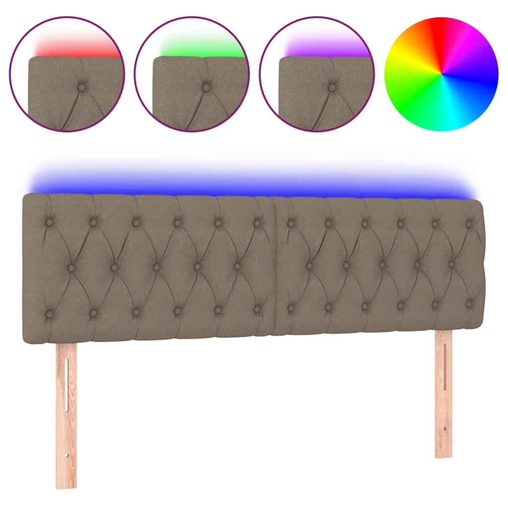 vidaXL Zagłówek do łóżka z LED, taupe, 144x7x78/88 cm, tkanina