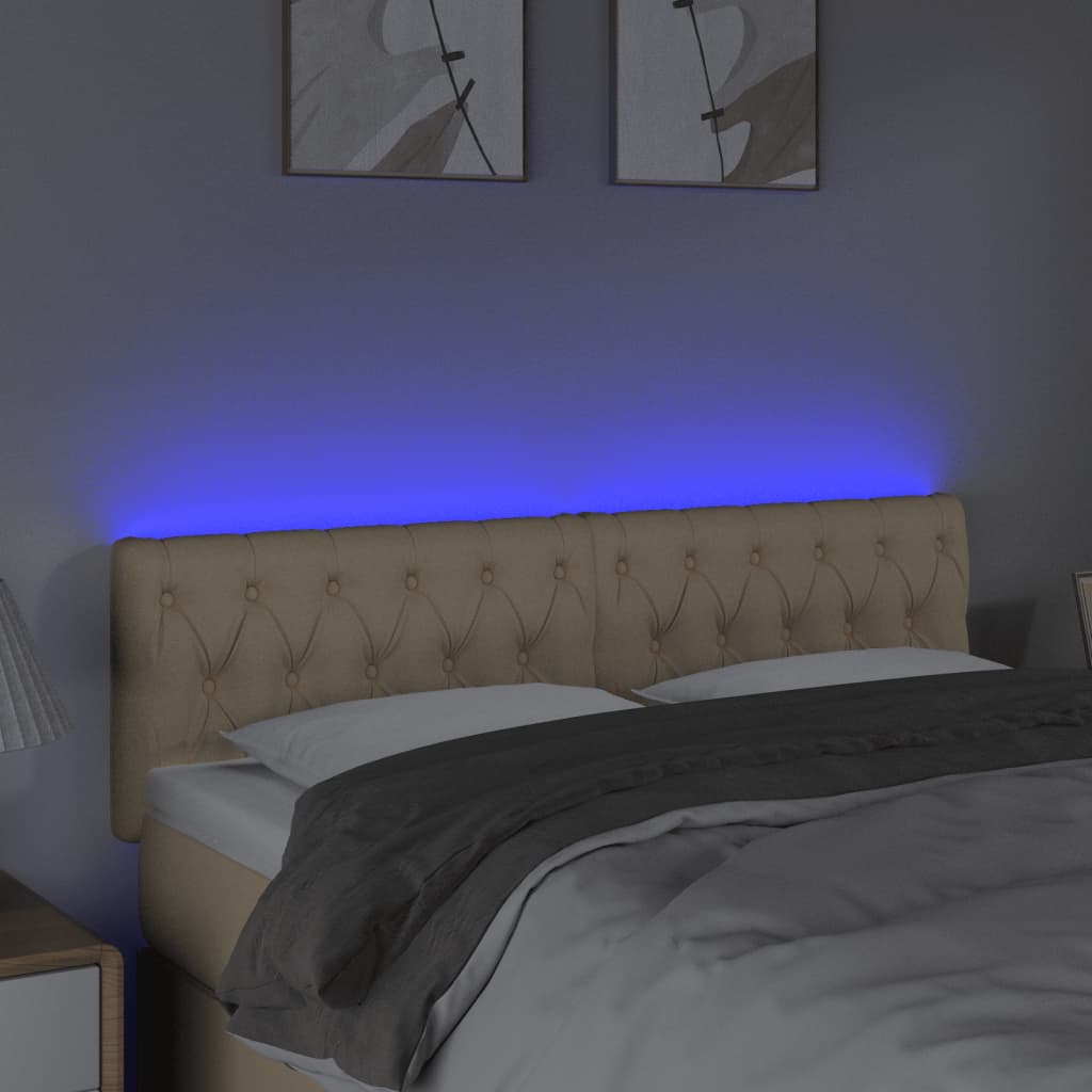 vidaXL Zagłówek do łóżka z LED, kremowy, 144x7x78/88 cm, tkanina