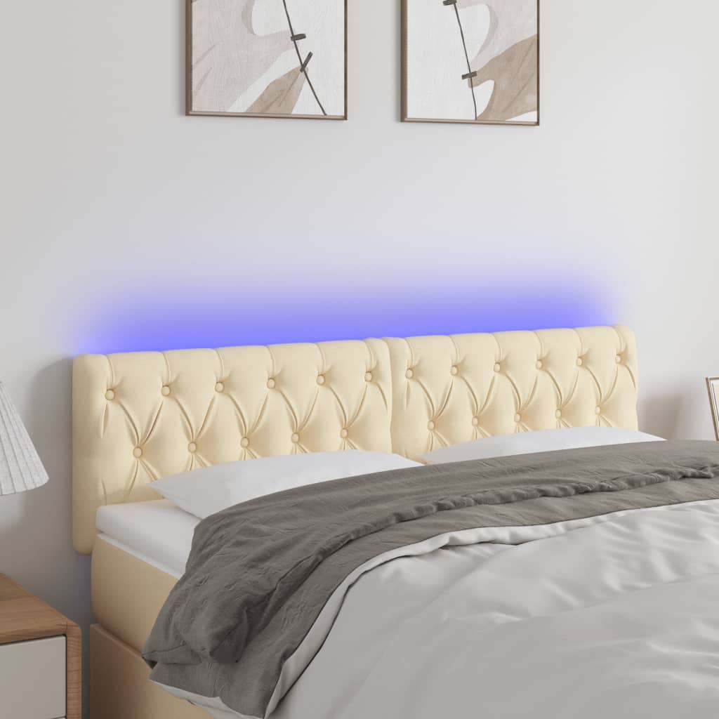 vidaXL Zagłówek do łóżka z LED, kremowy, 144x7x78/88 cm, tkanina