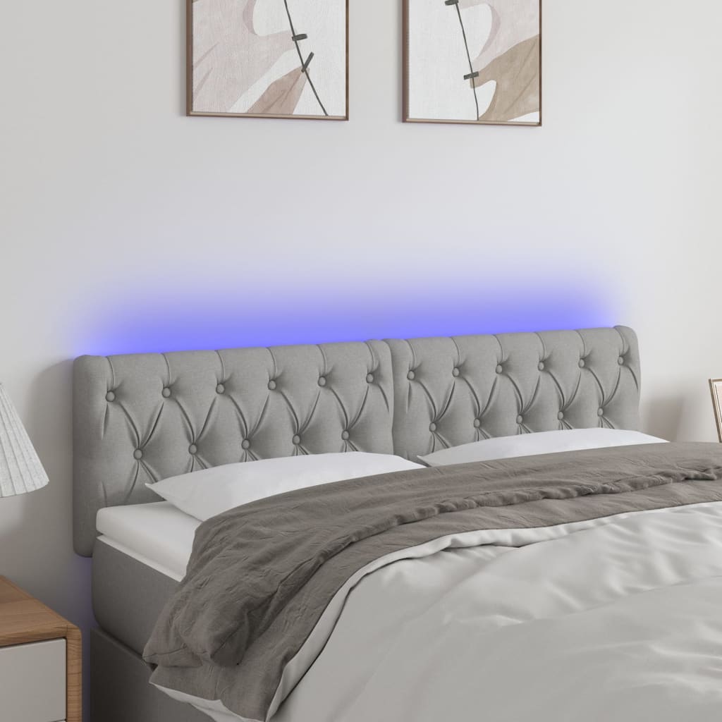 vidaXL Zagłówek do łóżka z LED, jasnoszary, 160x7x78/88 cm, tkanina