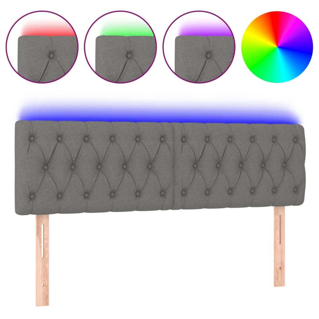 vidaXL Zagłówek do łóżka z LED, ciemnoszary, 160x7x78/88 cm, tkanina