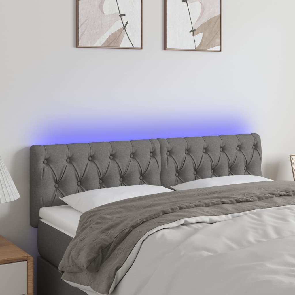 vidaXL Zagłówek do łóżka z LED, ciemnoszary, 160x7x78/88 cm, tkanina