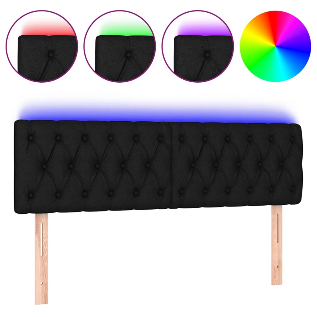 vidaXL Zagłówek do łóżka z LED, czarny, 160x7x78/88 cm, tkanina