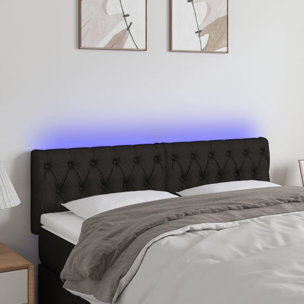 vidaXL Zagłówek do łóżka z LED, czarny, 160x7x78/88 cm, tkanina