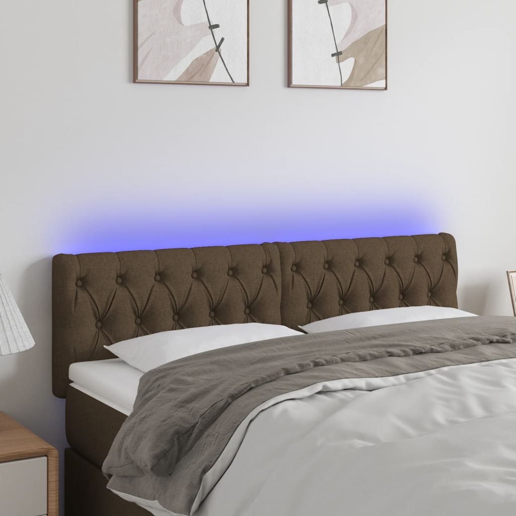 vidaXL Zagłówek do łóżka z LED, ciemnobrązowy, 160x7x78/88 cm, tkanina