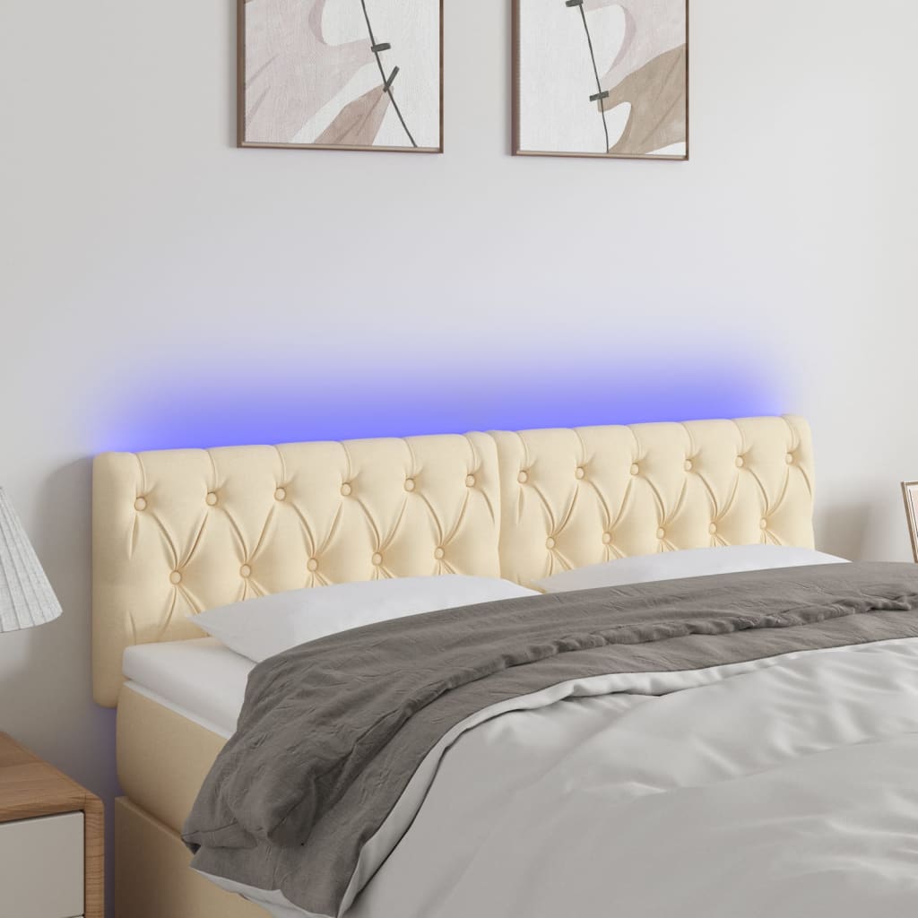 vidaXL Zagłówek do łóżka z LED, kremowy, 160x7x78/88 cm, tkanina