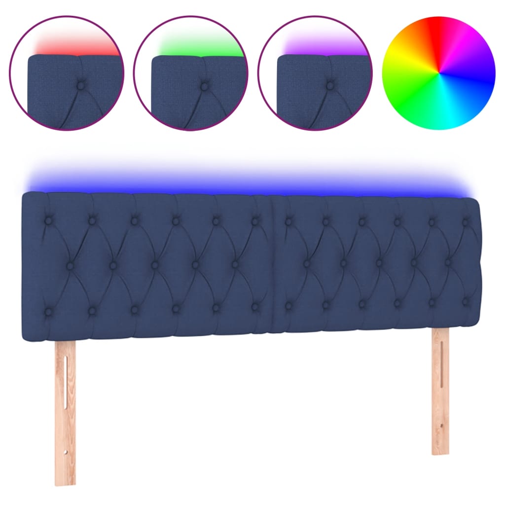 vidaXL Zagłówek do łóżka z LED, niebieski, 160x7x78/88 cm, tkanina