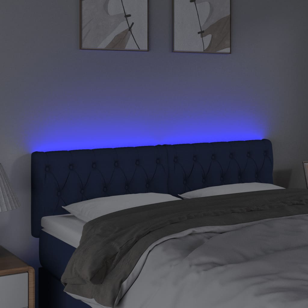 vidaXL Zagłówek do łóżka z LED, niebieski, 160x7x78/88 cm, tkanina