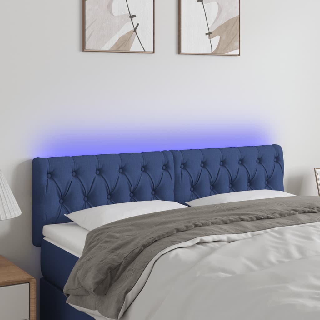 vidaXL Zagłówek do łóżka z LED, niebieski, 160x7x78/88 cm, tkanina