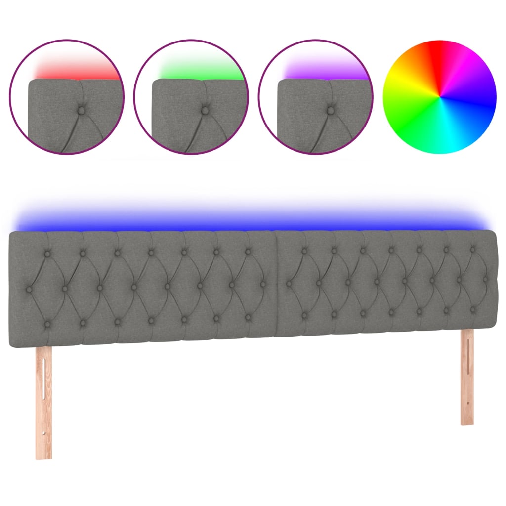 vidaXL Zagłówek do łóżka z LED, ciemnoszary, 180x7x78/88 cm, tkanina