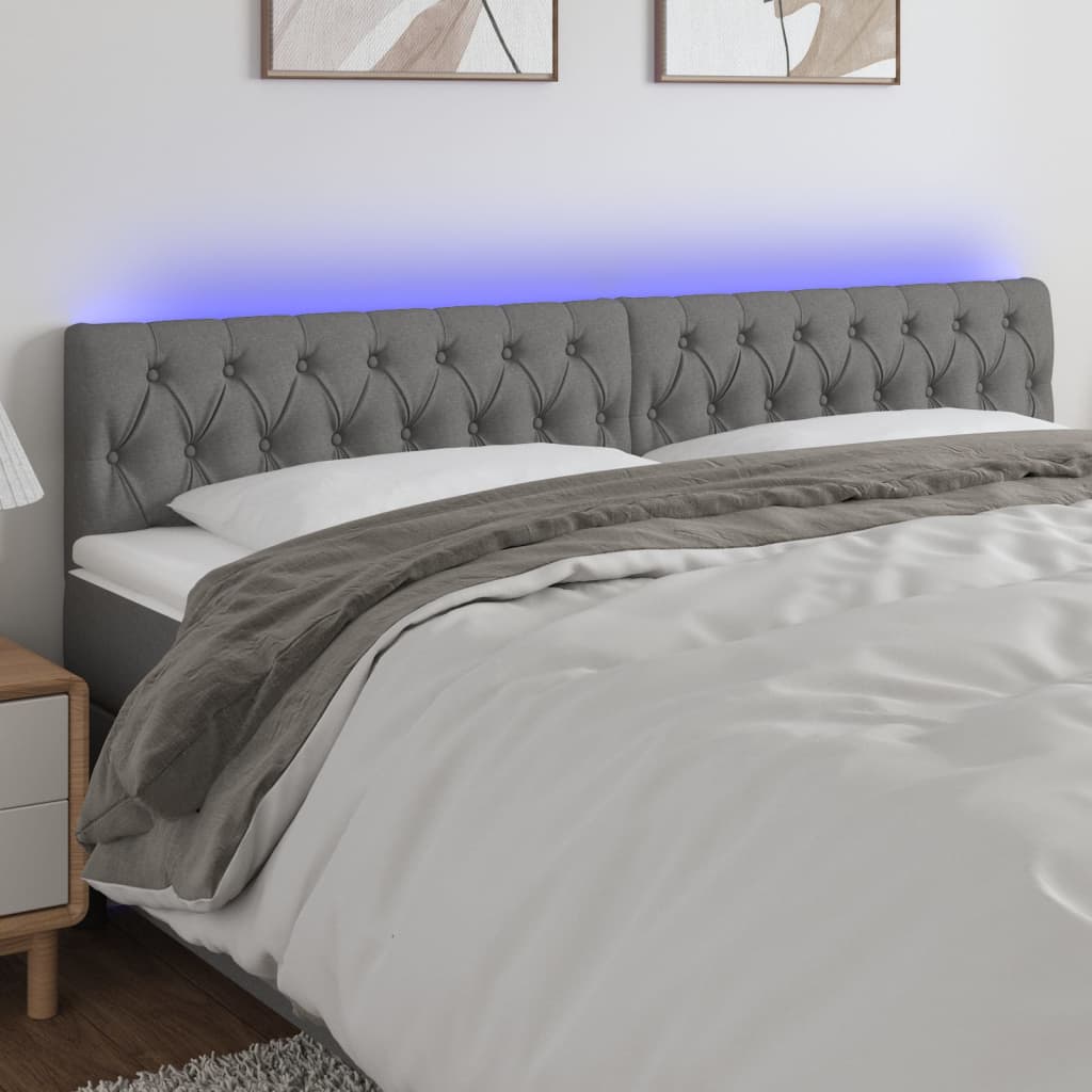 vidaXL Zagłówek do łóżka z LED, ciemnoszary, 180x7x78/88 cm, tkanina