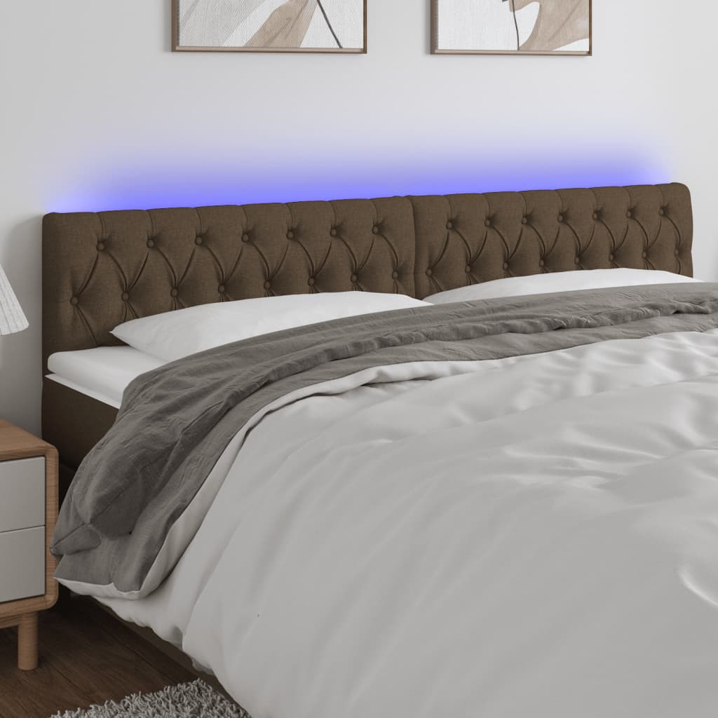 vidaXL Zagłówek do łóżka z LED, ciemnobrązowy, 180x7x78/88 cm, tkanina