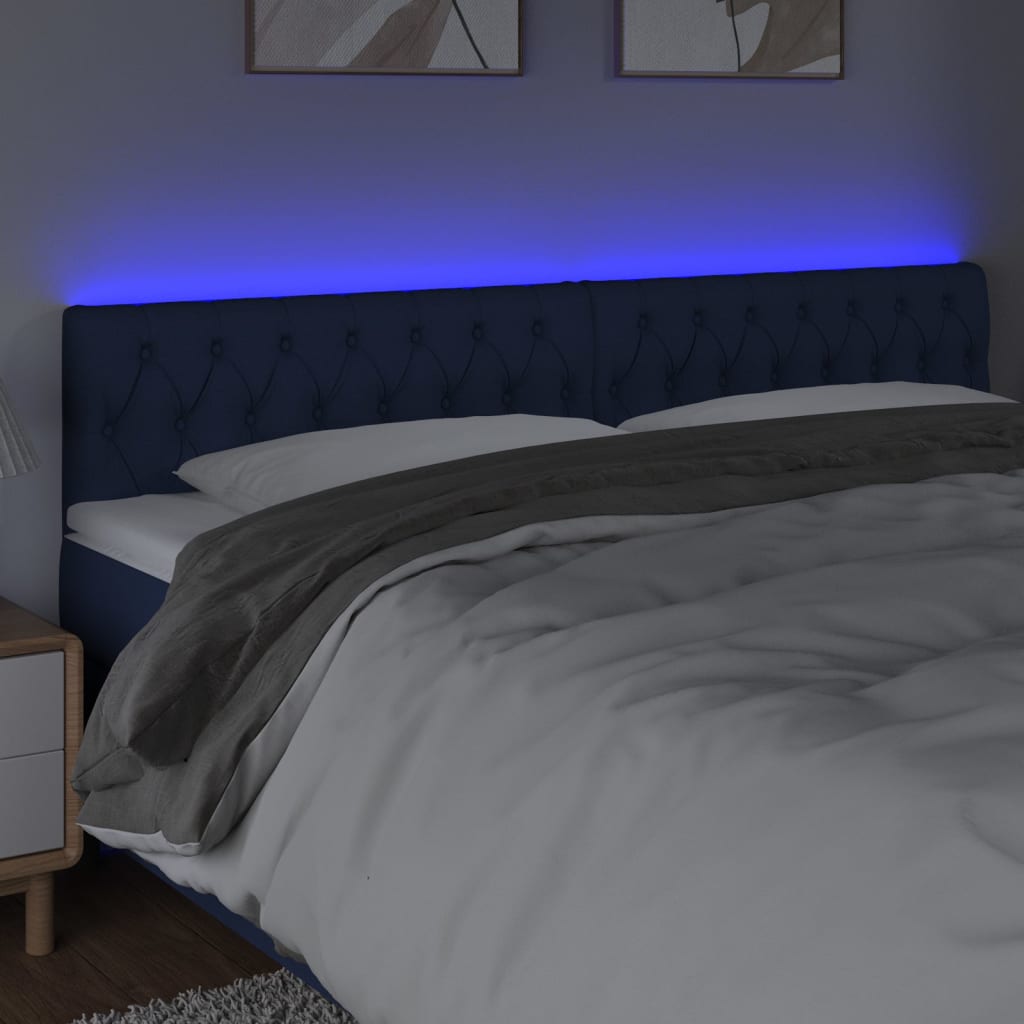 vidaXL Zagłówek do łóżka z LED, niebieski, 180x7x78/88 cm, tkanina