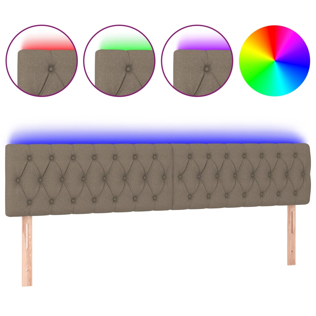 vidaXL Zagłówek do łóżka z LED, taupe, 200x7x78/88 cm, tkanina