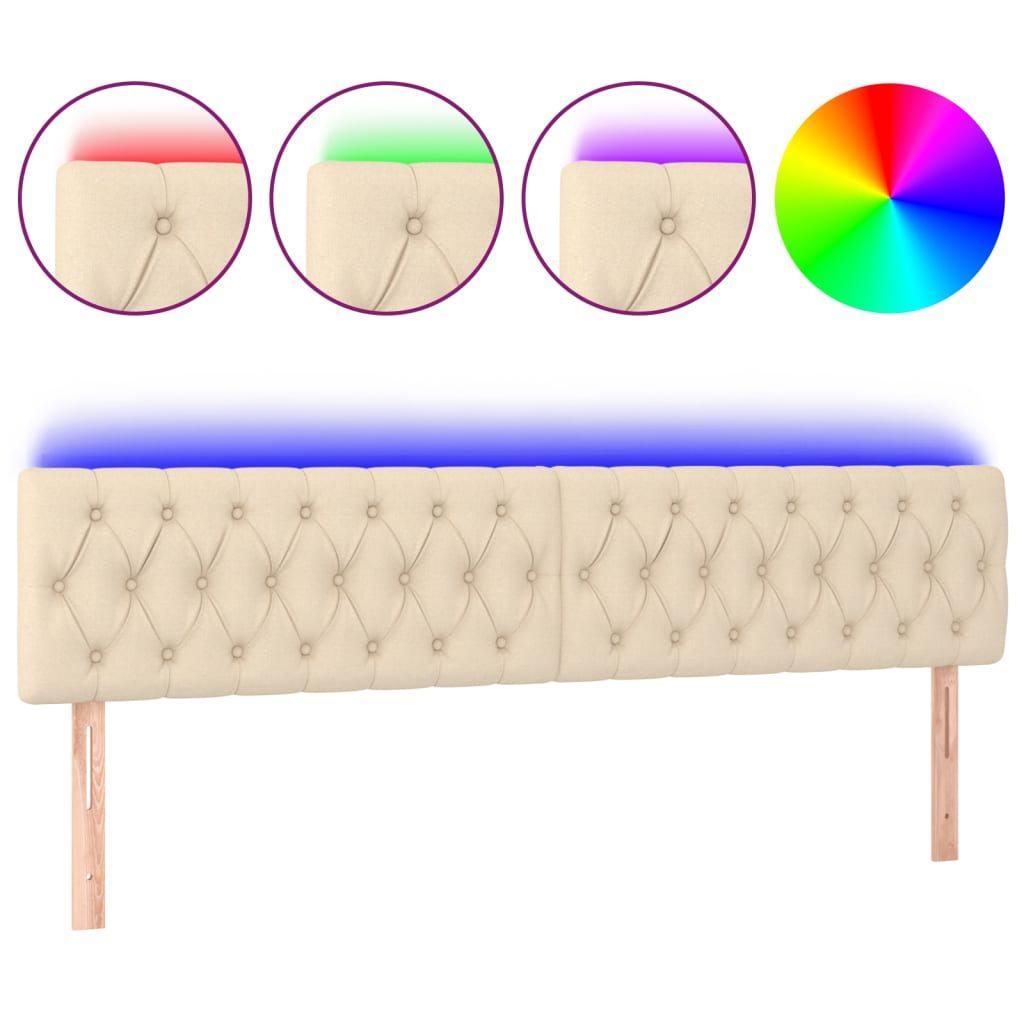 vidaXL Zagłówek do łóżka z LED, kremowy, 200x7x78/88 cm, tkanina