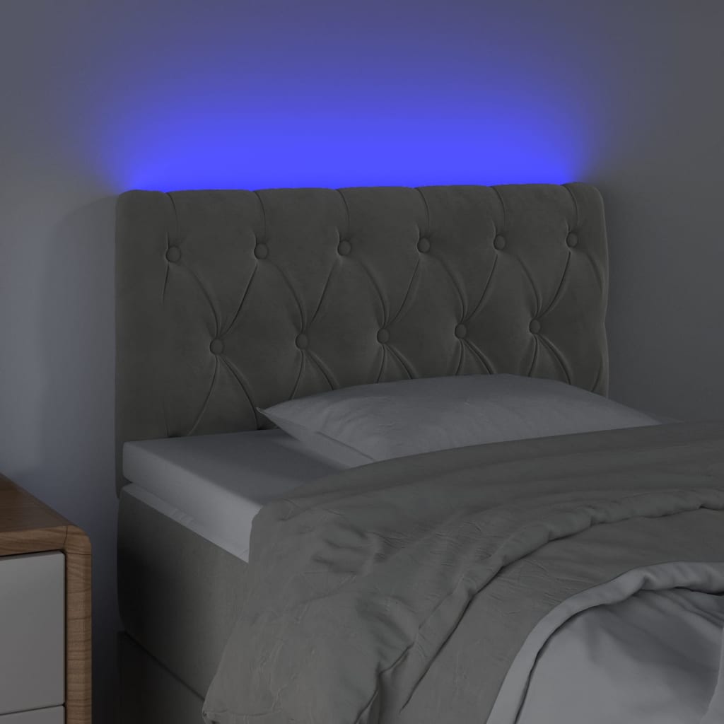 vidaXL Zagłówek do łóżka z LED, jasnoszary, 80x7x78/88 cm, aksamit