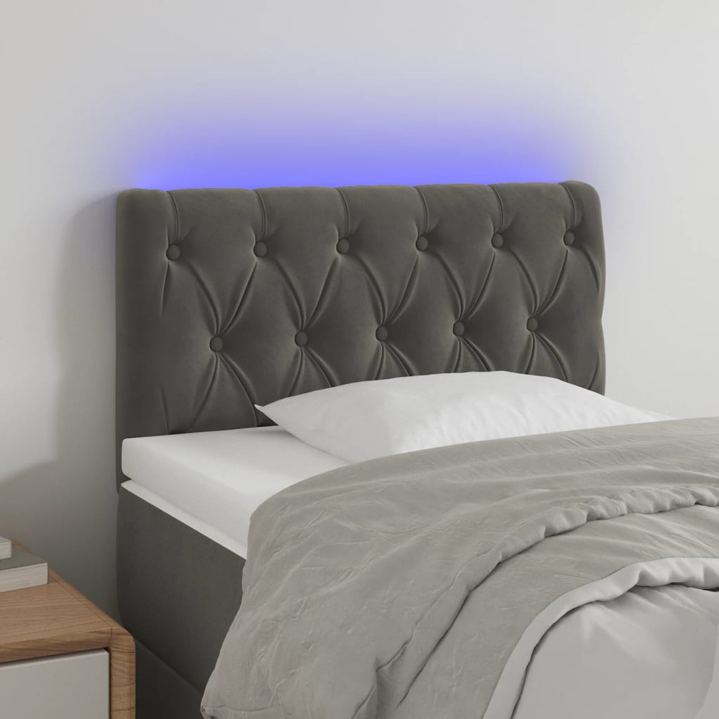 vidaXL Zagłówek do łóżka z LED, ciemnoszary, 80x7x78/88 cm, aksamit