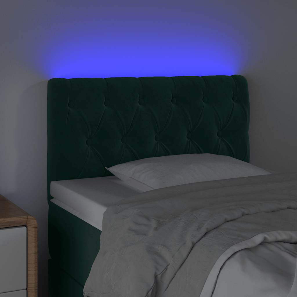 vidaXL Zagłówek do łóżka z LED, ciemnozielony, 80x7x78/88 cm, aksamit