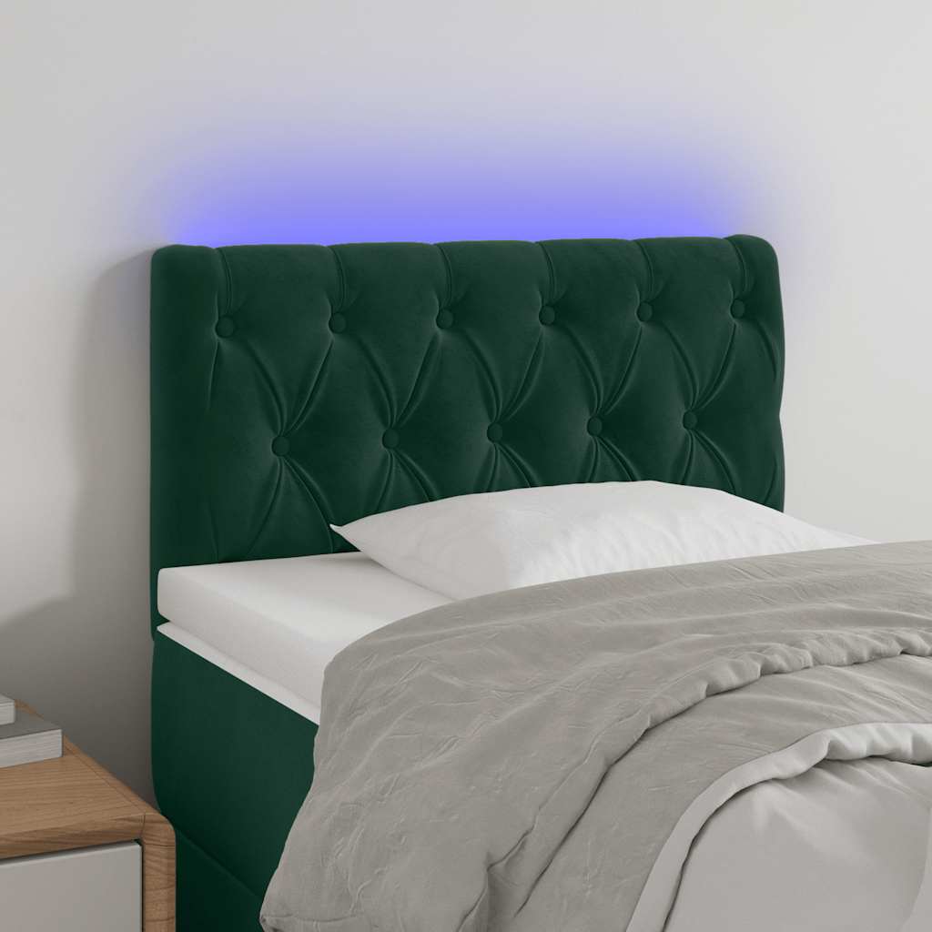 vidaXL Zagłówek do łóżka z LED, ciemnozielony, 80x7x78/88 cm, aksamit