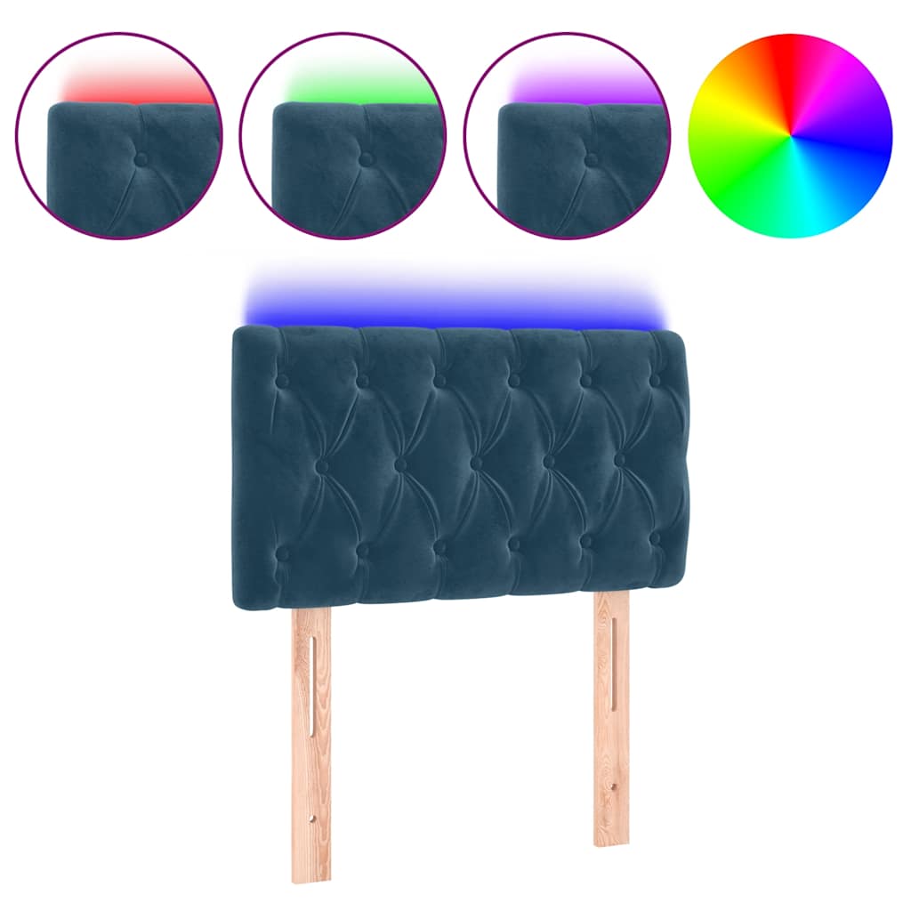 vidaXL Zagłówek do łóżka z LED, ciemnoniebieski 80x7x78/88 cm, aksamit