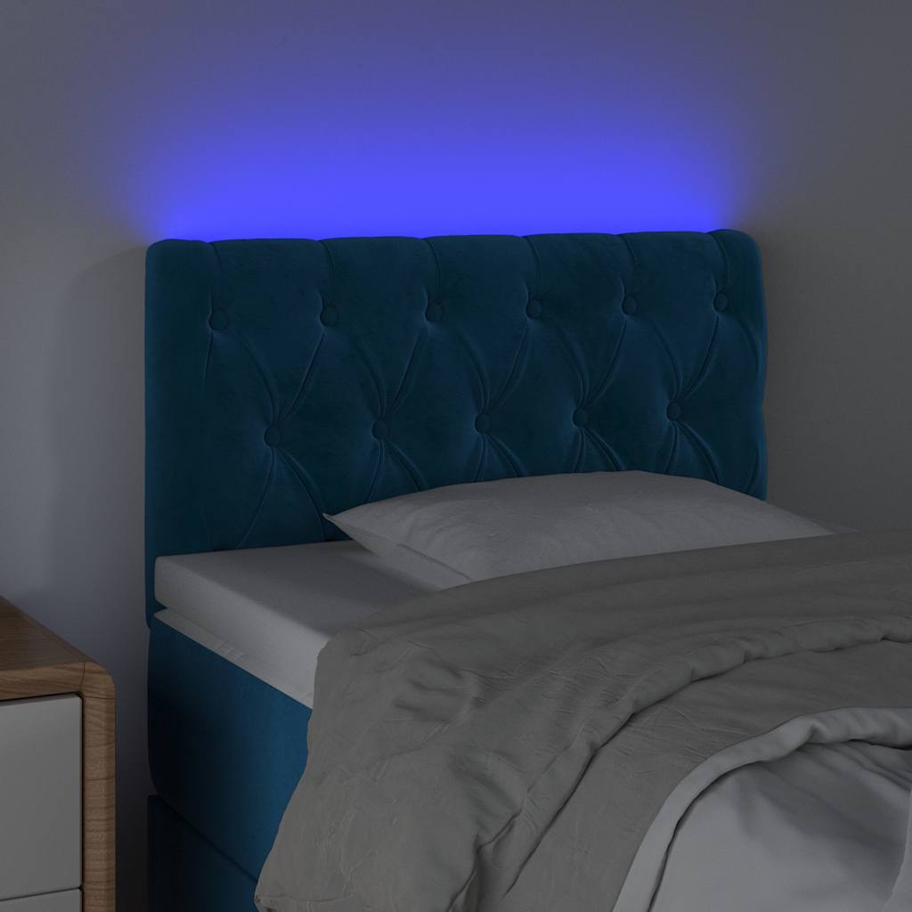 vidaXL Zagłówek do łóżka z LED, ciemnoniebieski 80x7x78/88 cm, aksamit