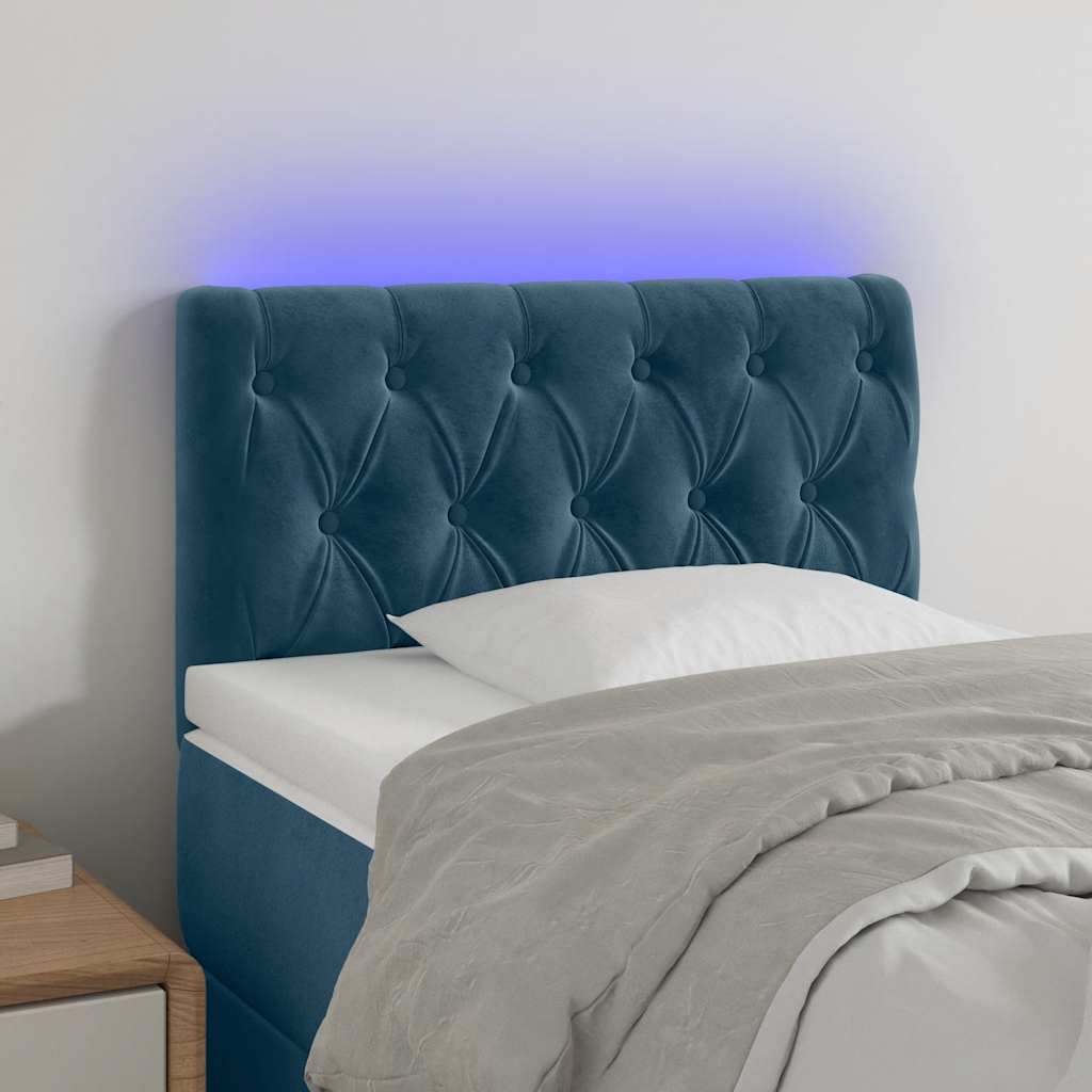 vidaXL Zagłówek do łóżka z LED, ciemnoniebieski 80x7x78/88 cm, aksamit