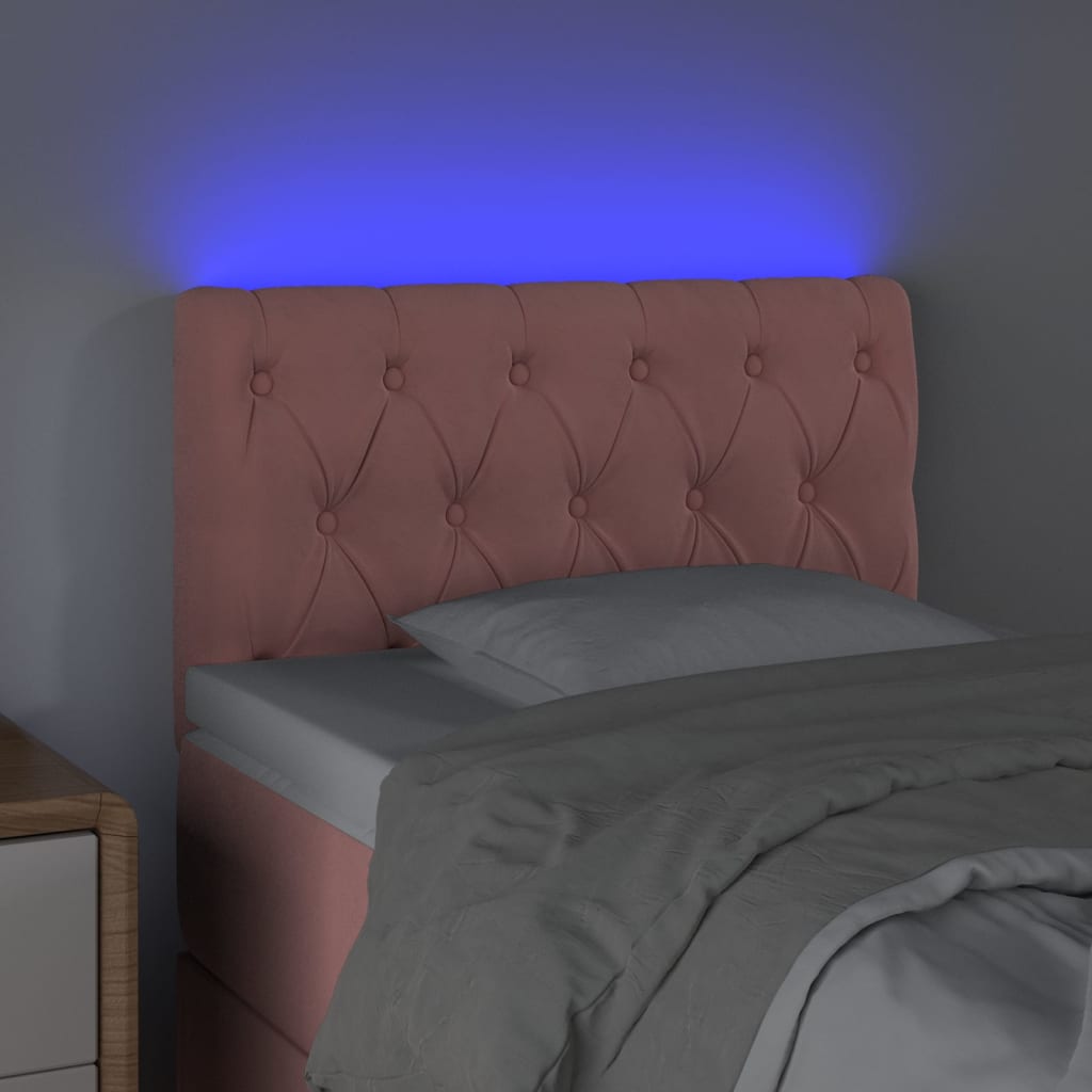 vidaXL Zagłówek do łóżka z LED, różowy, 80x7x78/88 cm, aksamit