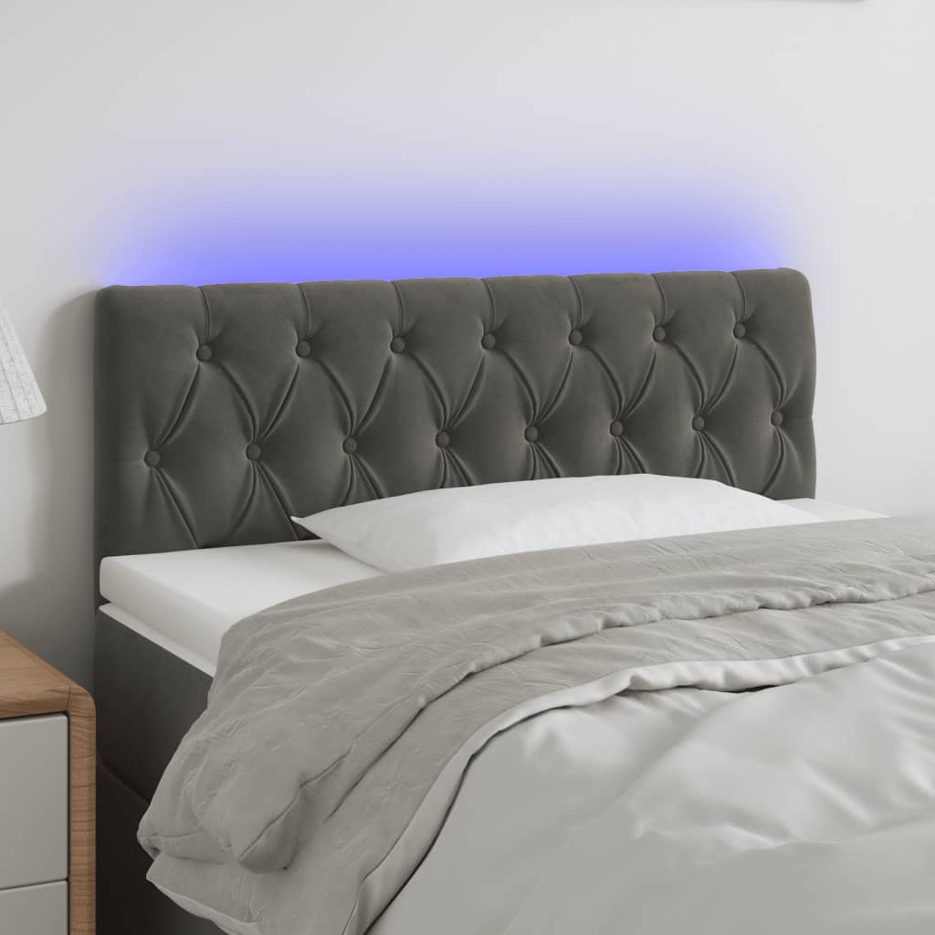 vidaXL Zagłówek do łóżka z LED, ciemnoszary, 90x7x78/88 cm, aksamit