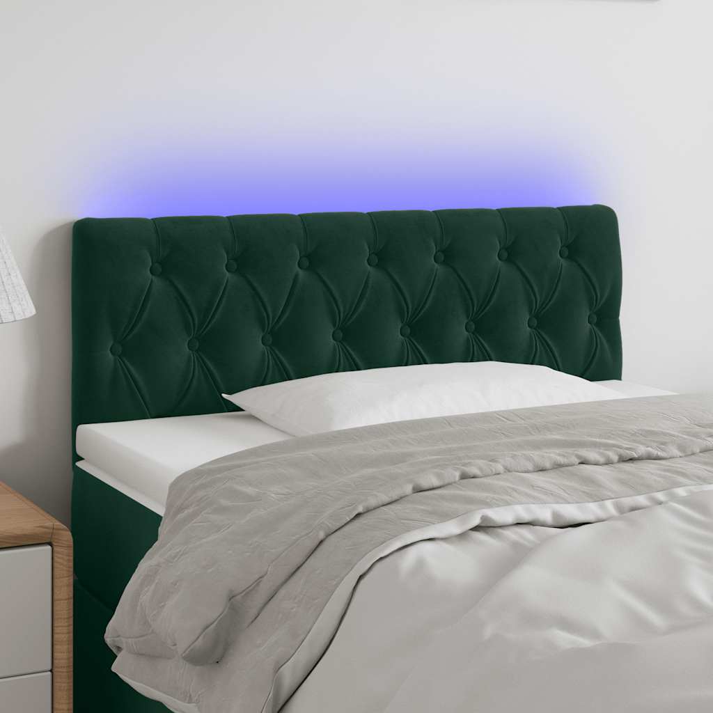 vidaXL Zagłówek do łóżka z LED, ciemnozielony, 90x7x78/88 cm, aksamit