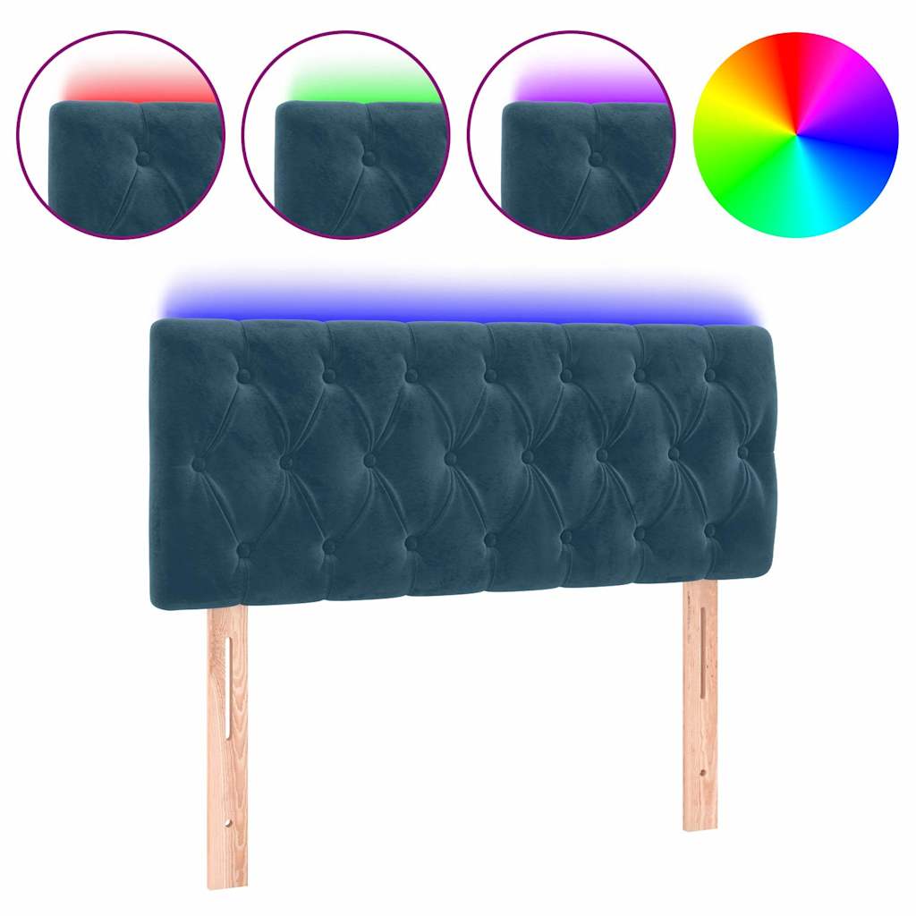 vidaXL Zagłówek do łóżka z LED, ciemnoniebieski 90x7x78/88 cm, aksamit