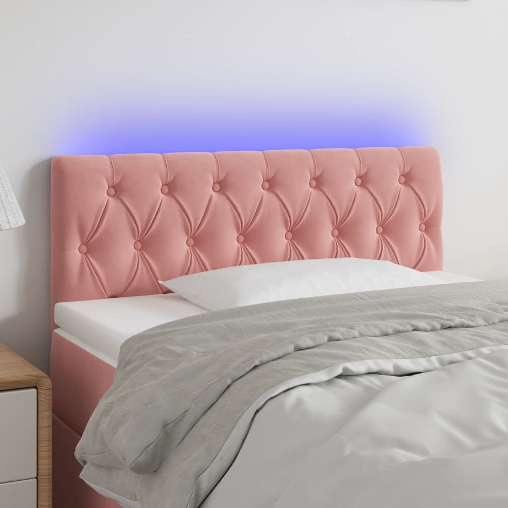 vidaXL Zagłówek do łóżka z LED, różowy, 90x7x78/88 cm, aksamit