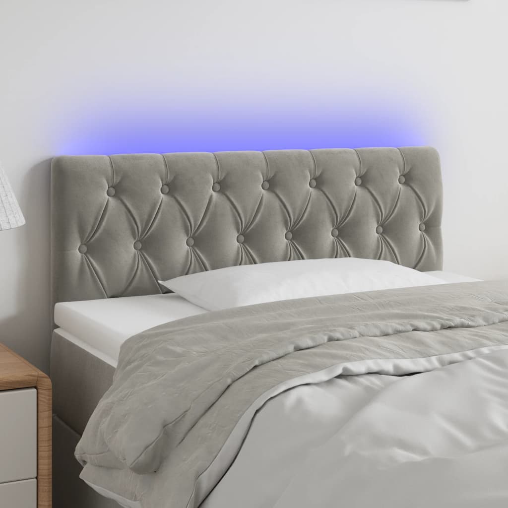 vidaXL Zagłówek do łóżka z LED, jasnoszary, 100x7x78/88 cm, aksamit