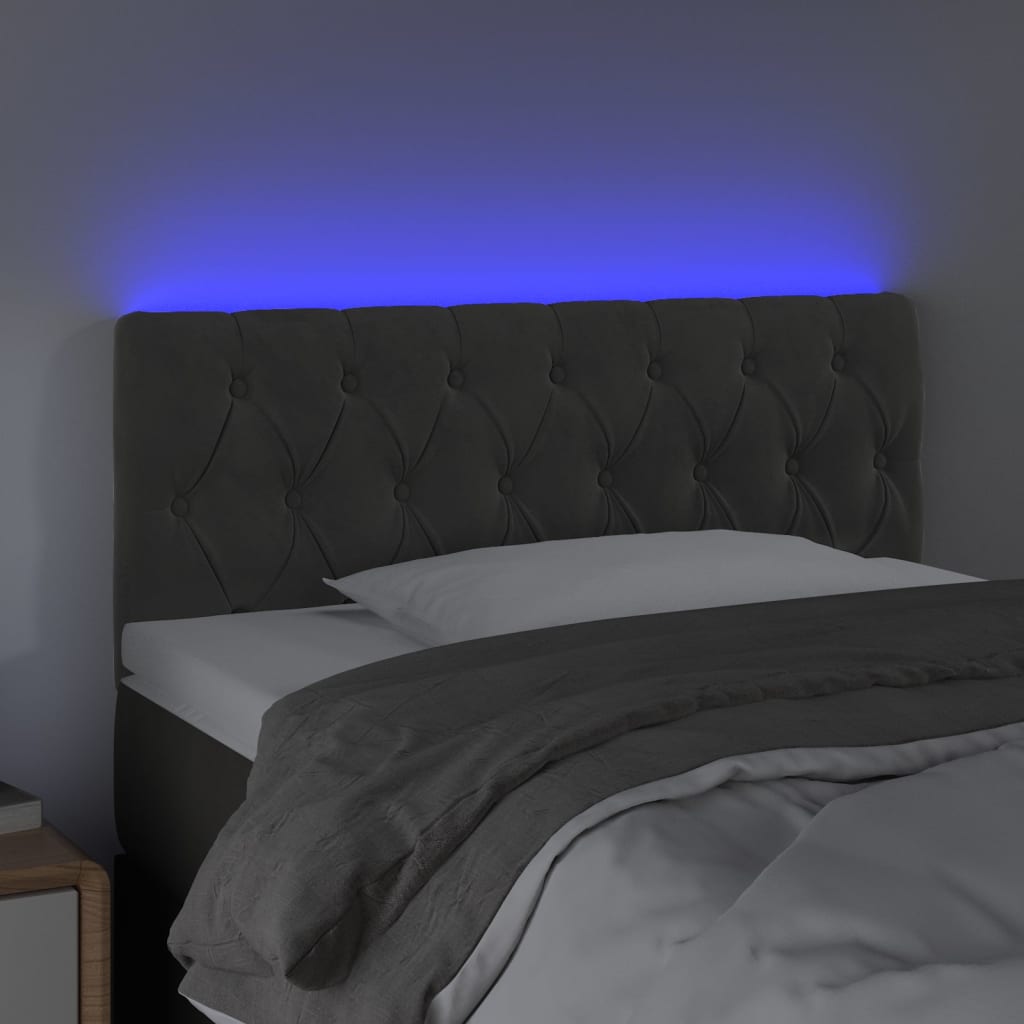 vidaXL Zagłówek do łóżka z LED, ciemnoszary, 100x7x78/88 cm, aksamit