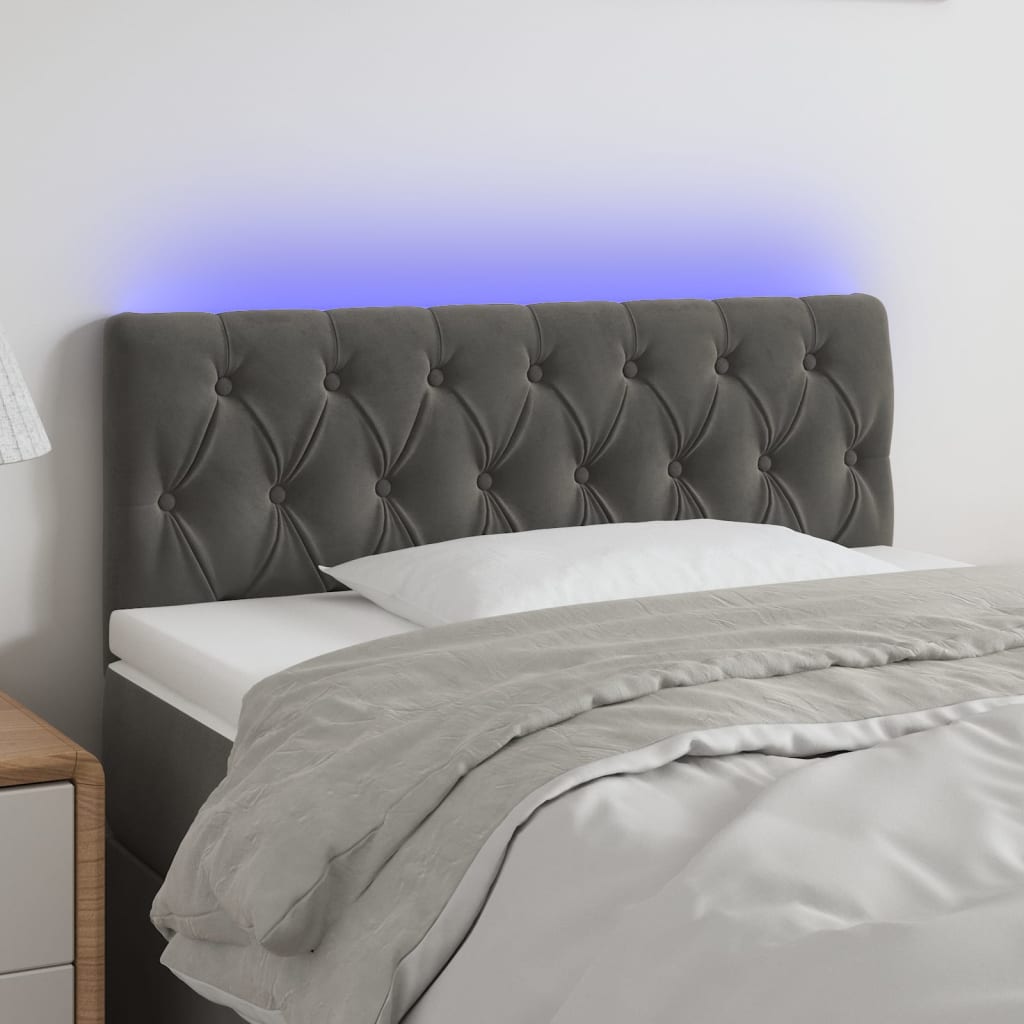 vidaXL Zagłówek do łóżka z LED, ciemnoszary, 100x7x78/88 cm, aksamit