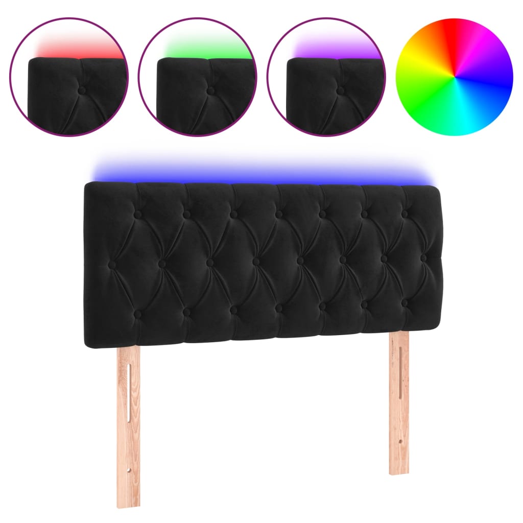 vidaXL Zagłówek do łóżka z LED, czarny, 100x7x78/88 cm, aksamit