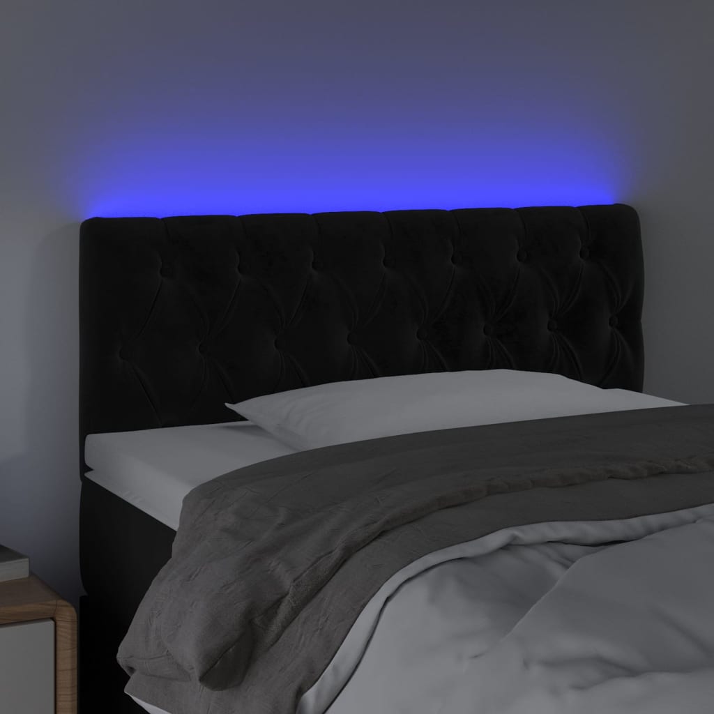 vidaXL Zagłówek do łóżka z LED, czarny, 100x7x78/88 cm, aksamit