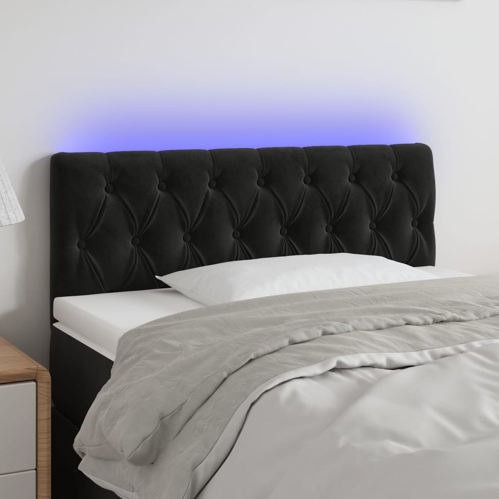 vidaXL Zagłówek do łóżka z LED, czarny, 100x7x78/88 cm, aksamit