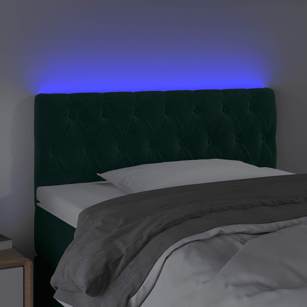 vidaXL Zagłówek do łóżka z LED, ciemnozielony, 100x7x78/88 cm, aksamit