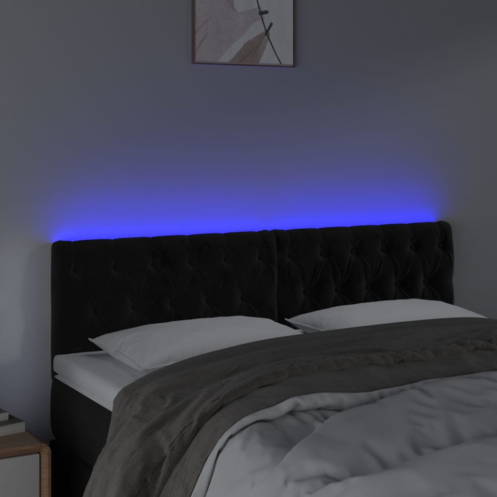 vidaXL Zagłówek do łóżka z LED, czarny, 144x7x78/88 cm, aksamit