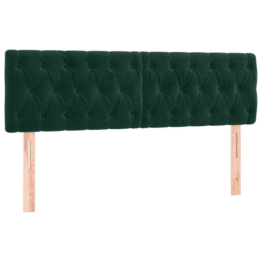 vidaXL Zagłówek do łóżka z LED, ciemnozielony, 144x7x78/88 cm, aksamit