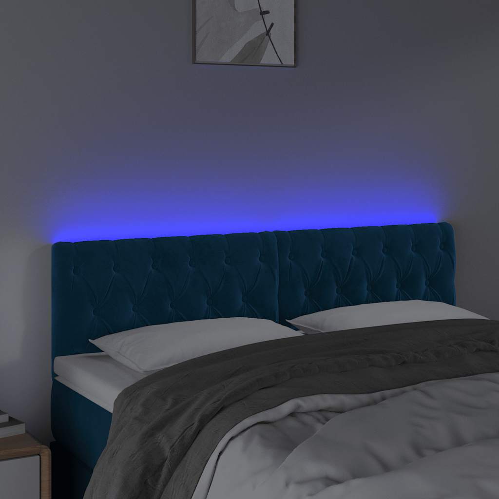 vidaXL Zagłówek do łóżka z LED, ciemnoniebieski 144x7x78/88cm, aksamit