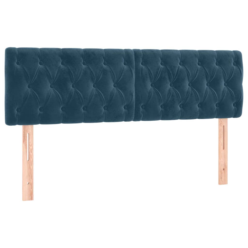 vidaXL Zagłówek do łóżka z LED, ciemnoniebieski 144x7x78/88cm, aksamit