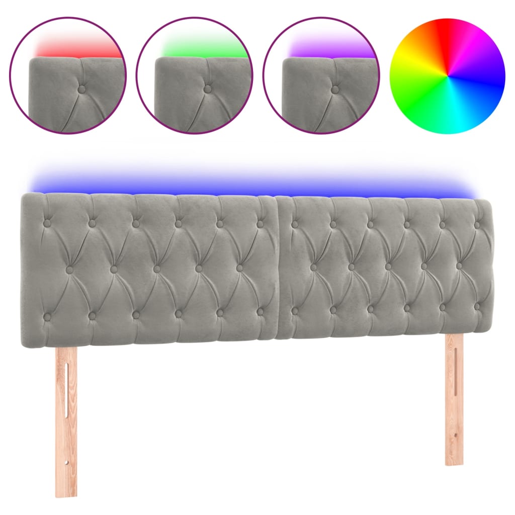 vidaXL Zagłówek do łóżka z LED, jasnoszary, 160x7x78/88 cm, aksamit